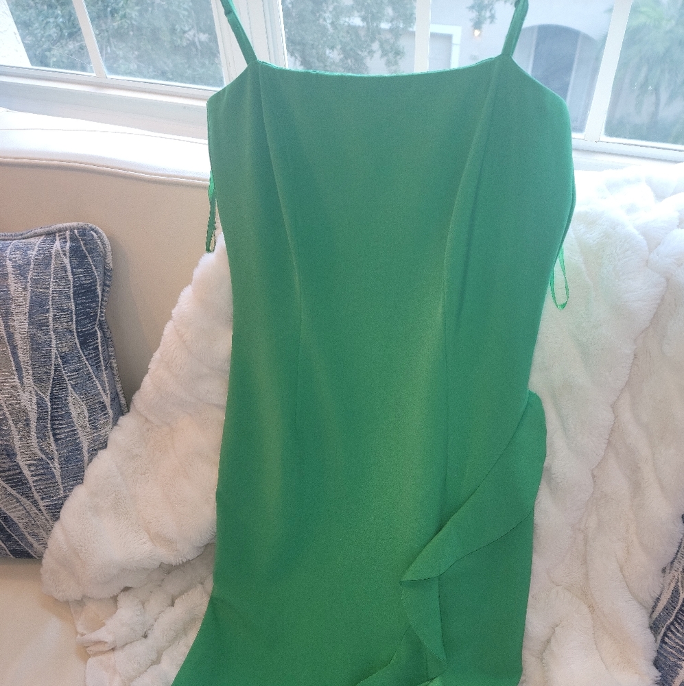 Bardot Ruffle Sheath Green Dress!